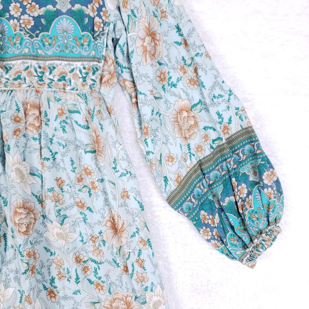 R Vivimos Boho Maxi Dress Womens M Floral Tassel Tie Balloon Sleeve Cottagecore - Picture 3 of 8